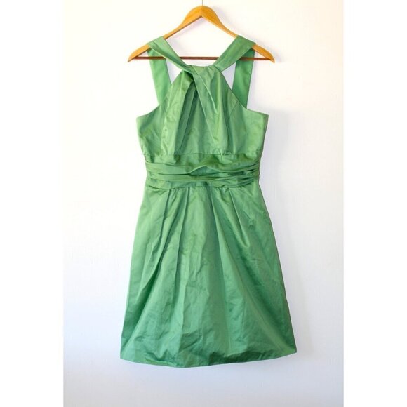Davids Bridal twist Mini Dress Green Size 8 Cotton Sleeveless zip up Cocktail - Picture 5 of 10